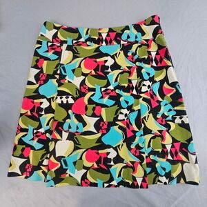 Talbots Size 10 Skirt Fun Geo Abstract Print Pleated Side Zip Stretch  L733